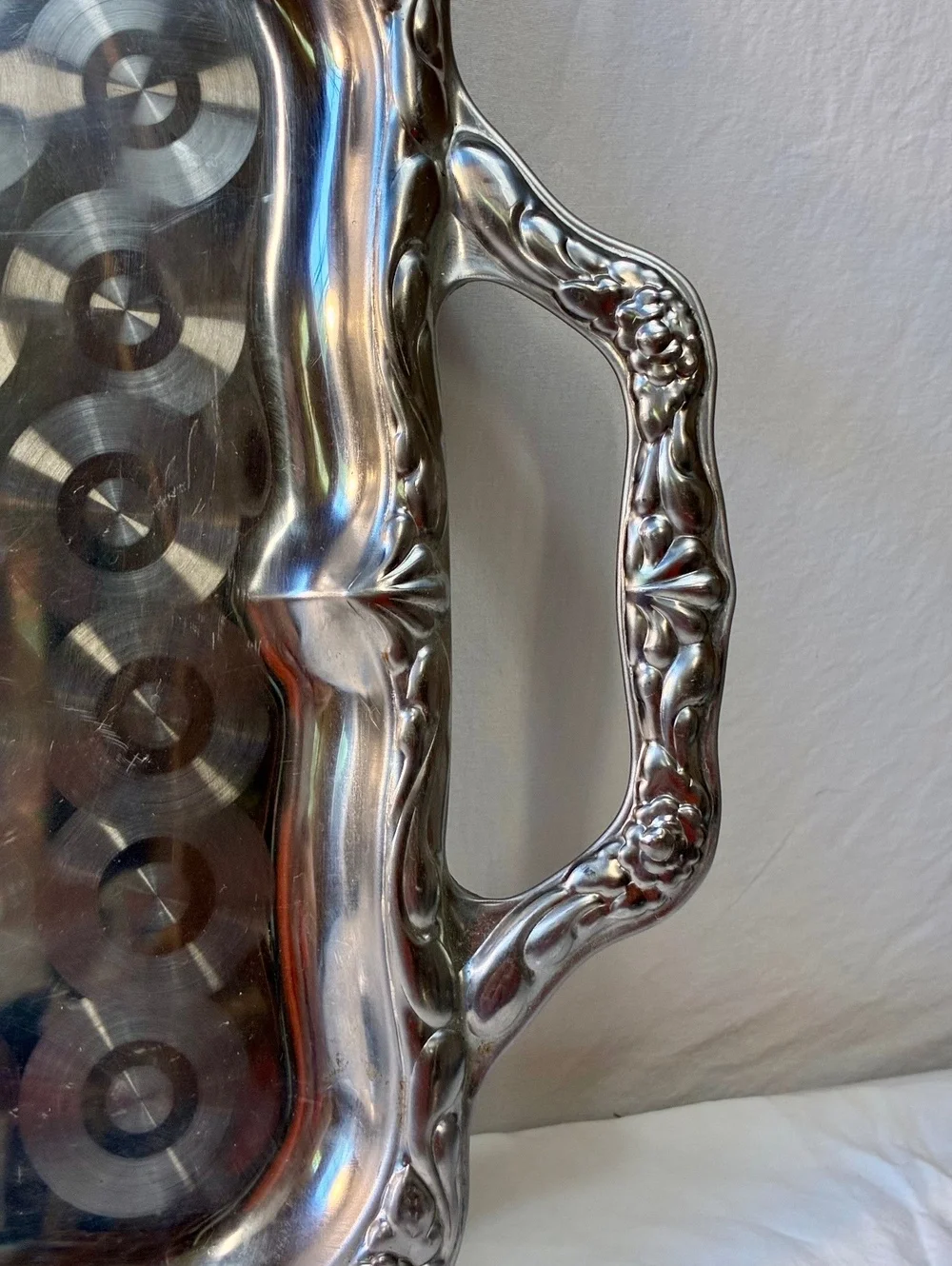 Vintage Stainless Steel Serving Tray Enbossed engine turned Swirl Pattern